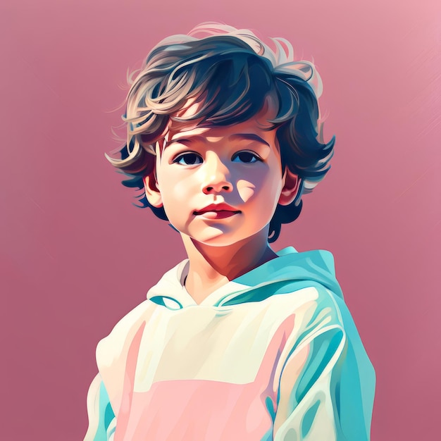 ベクトル boy with a big eyes digital painting