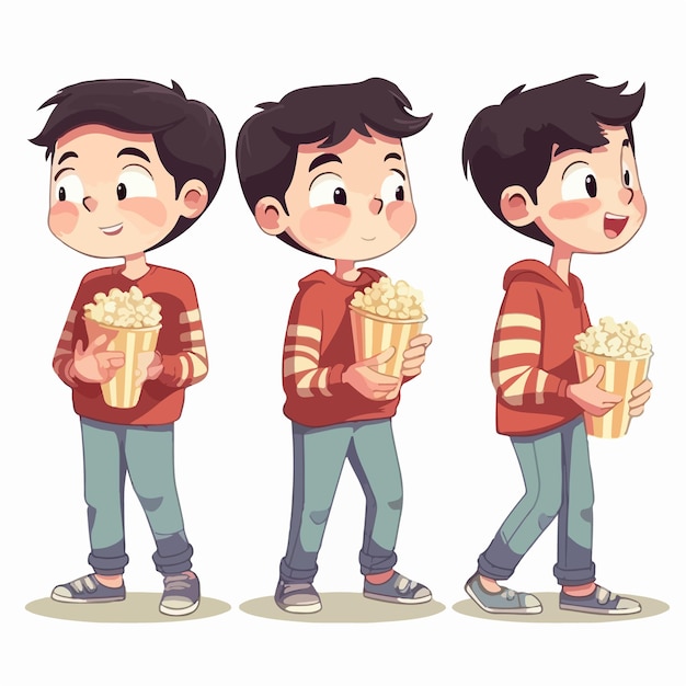 Boy with a bag of popcorn vector illustration young kid