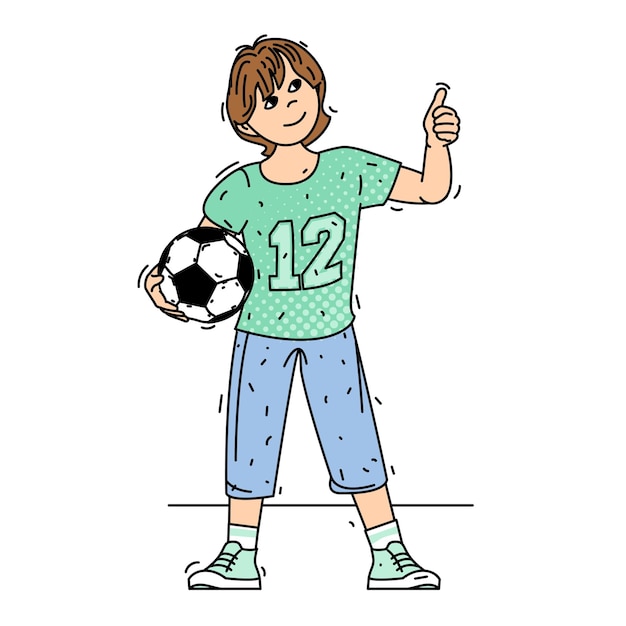 Boy with the ball showing thumb u