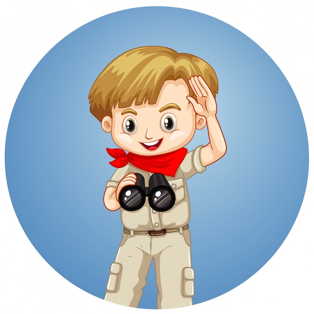 Boy with binoculars on round background