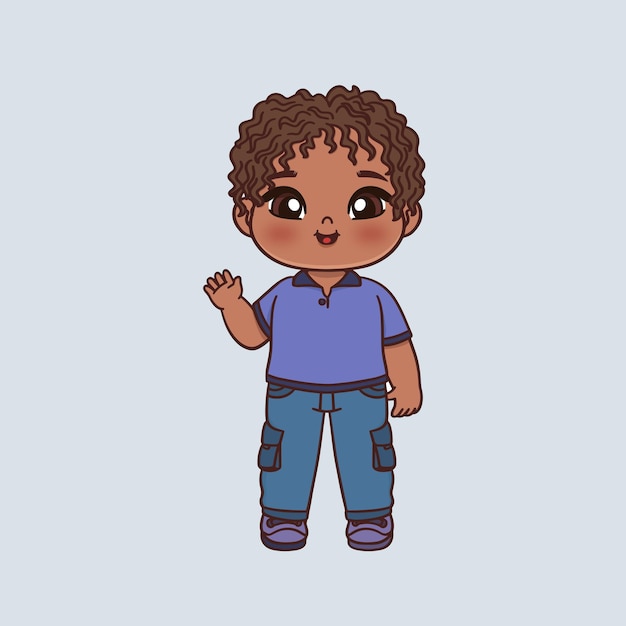 Vector boy with blue clothes and curls