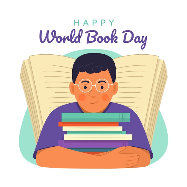 Boy with the Books for World Book Day Illustration