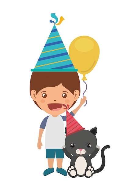 Boy with cat in birthday celebration