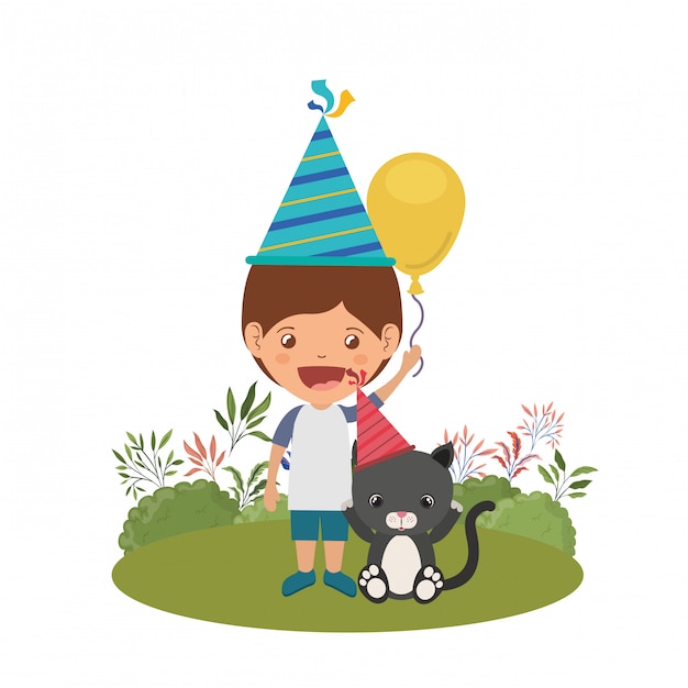 誕生日のお祝いに猫と少年