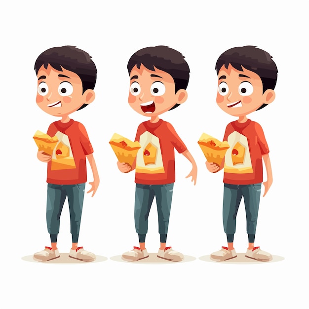 Boy with chips cartoon illustration vector pose little child