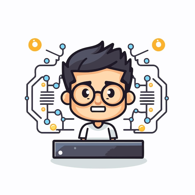 Vector boy with computer and circuit design vector illustration eps10 graphic