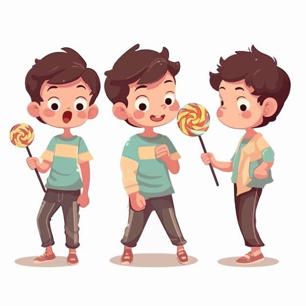 Boy with a delectable lollipop cartoon illustration kid multipose