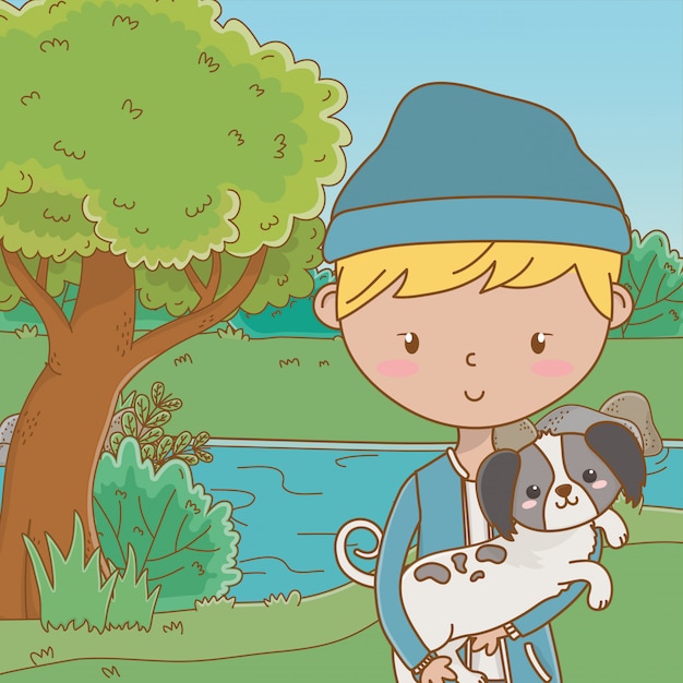 Boy with dog cartoon 