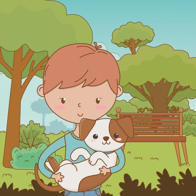 Boy with dog cartoon