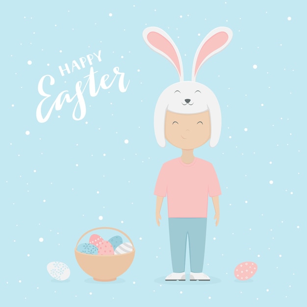 Boy with Easter Hare Hat and Eggs