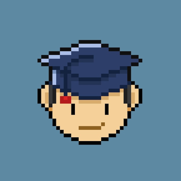 Ragazzo con cappello da laurea in stile pixel art