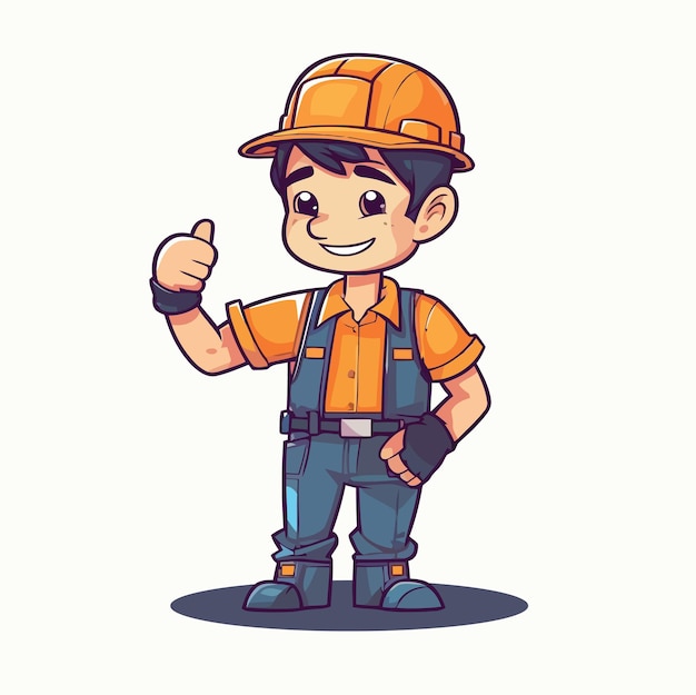 A boy with a hard hat and a hard hat giving a thumbs up.