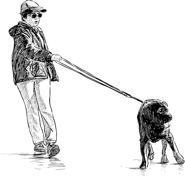 Boy with his dog on a walk