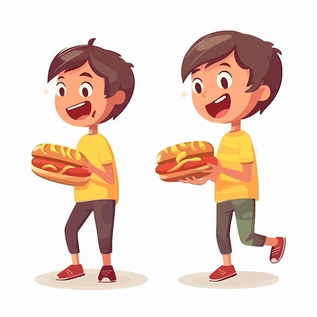 Boy with a hotdog in hand vector illustration kid cartoon style