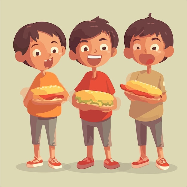 Boy with hotdog in hand vector illustration young kid