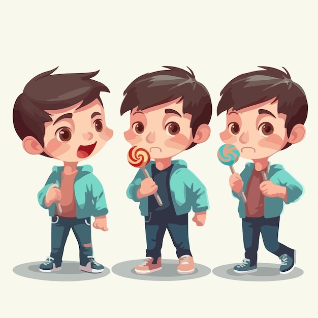 Boy with a lollipop in hand vector illustration kid cartoon style