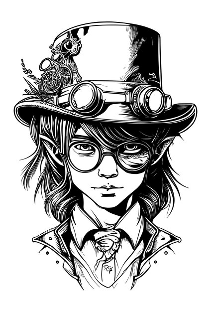 boy with long hair wearing sunglass and hat hand drawn illustration