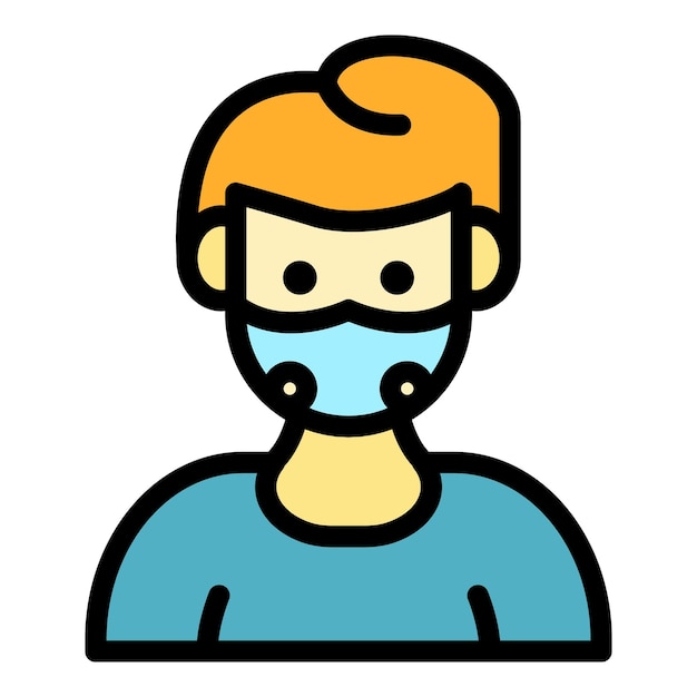 Vector boy with mask icon outline boy with mask vector icon color flat isolated