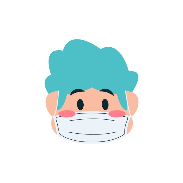 Vector boy with mask vector illustration child health during covid flu sticker