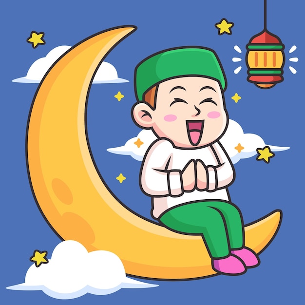 Boy with Moon Cartoon