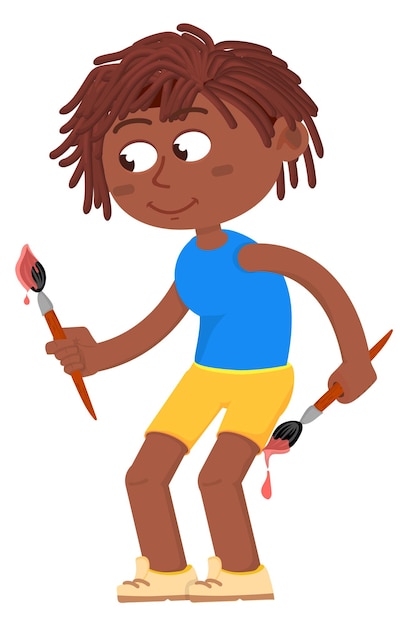 Boy with paintbrush Kid artist painting Cartoon character