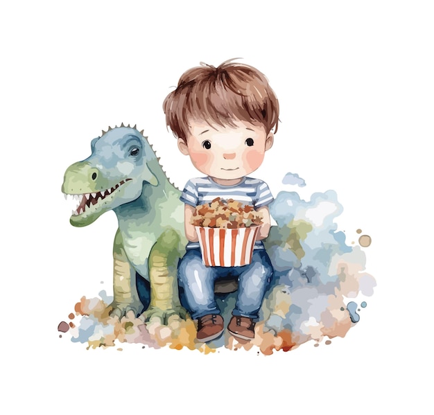 Boy with popcorn clipart isolated vector illustration