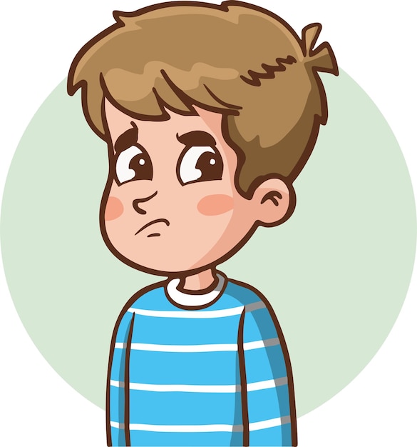 A boy with a sad expression on his face.