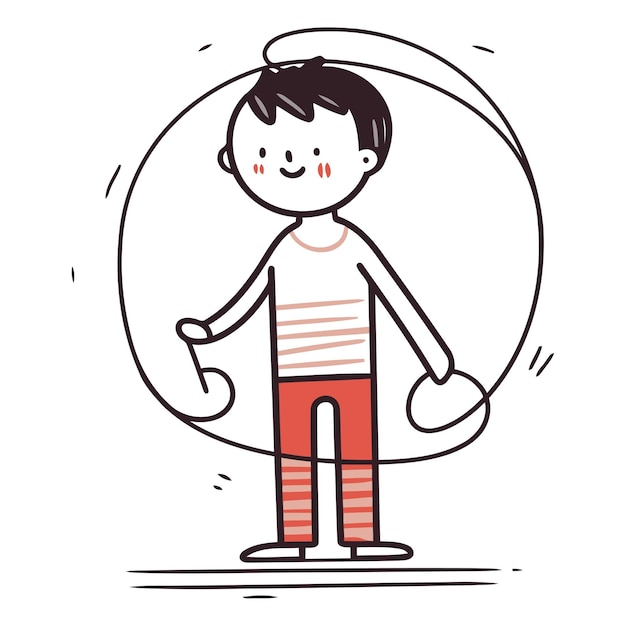 Boy with skipping rope in doodle style