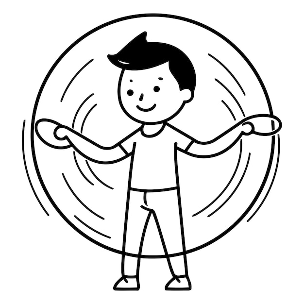 Boy with a skipping rope in a flat style