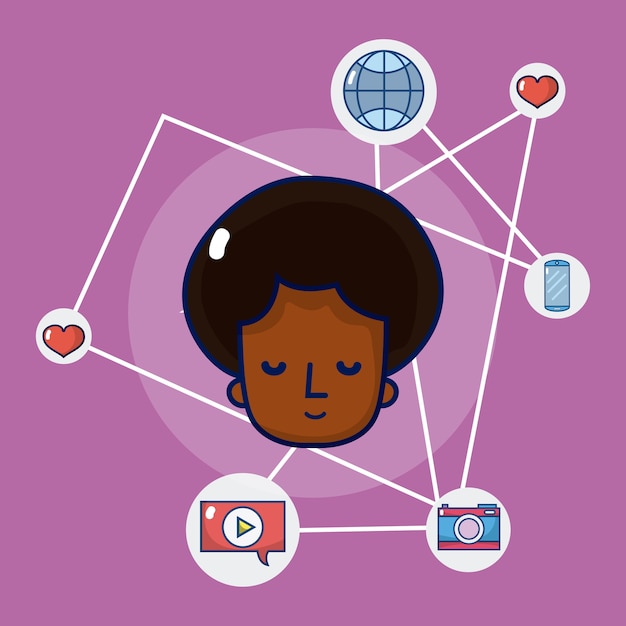 Boy with social media network icons 