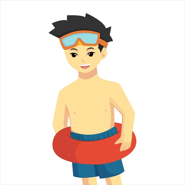 Boy with Swimming Costume Character Design Illustration