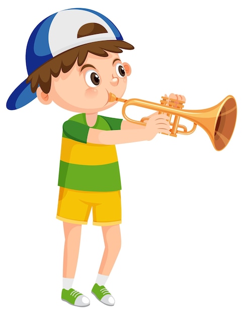 Boy with trumpet music instrument