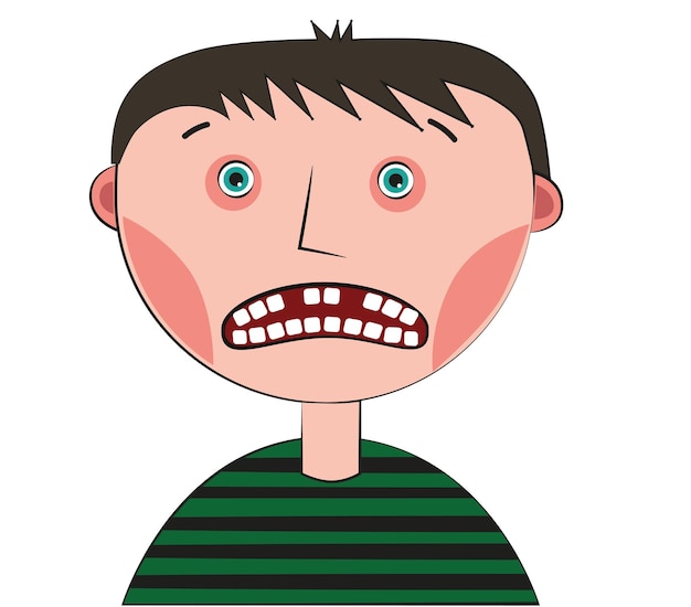 A boy with two missing teeth on a white background