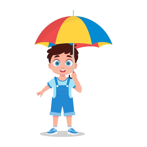 Boy with an umbrella in his hand vector illustration