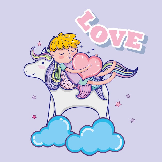 Vector boy with unicorn