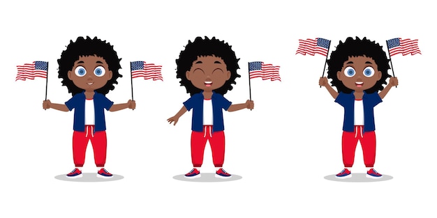 Vector a boy with the us flag in his hand. child with a flag. vector illustration