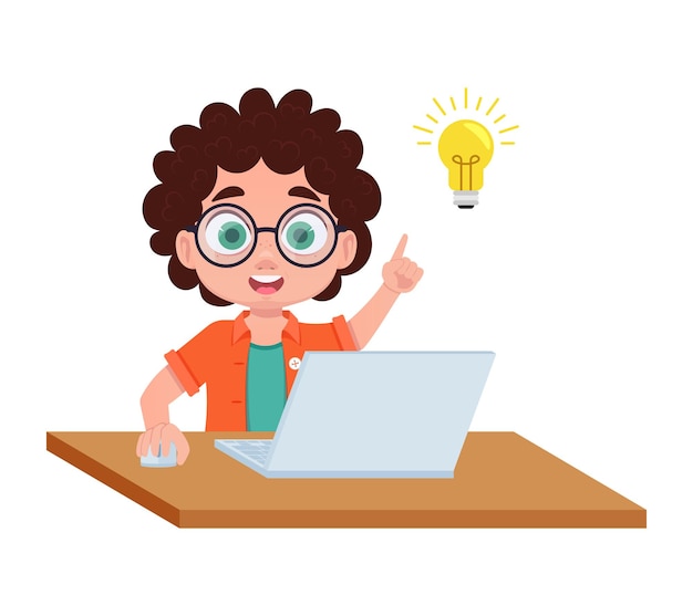 Boy working on laptop idea Vector illustration