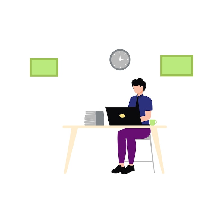 Vector boy working on laptop in office
