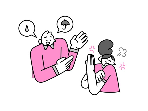 Boyfriend explaining to angry girlfriend Hand Drawn Character Illustration