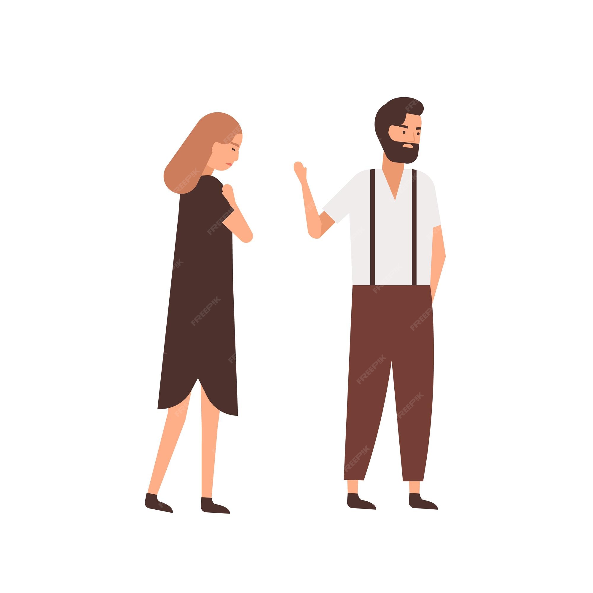Premium Vector | Boyfriend leaving girlfriend flat vector illustration.  depressed woman following indifferent partner cartoon characters. husband saying  goodbye, farewell gesture to wife. couple breakup concept.