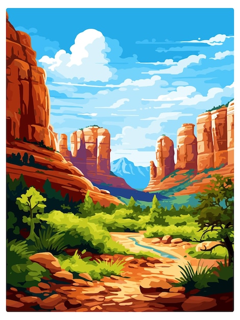 Boynton canyon trail arizona vintage travel poster souvenir postcard portrait painting illustration