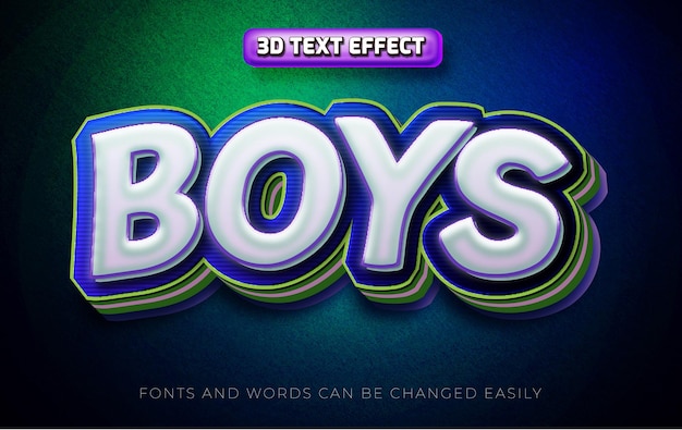 Boys 3d editable text effect style