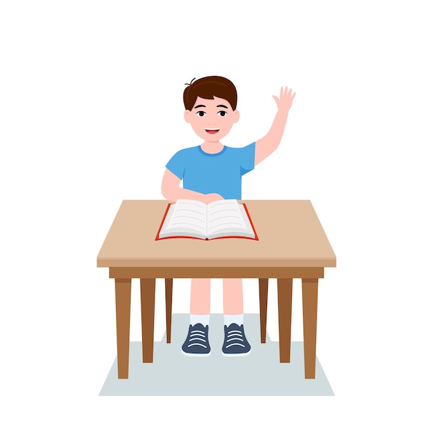 Boys are writing kids doing homework maths at home Cartoon cute little boy in red shirt Siting on the desk The concept of learning age Vector illustrations isolated on white background