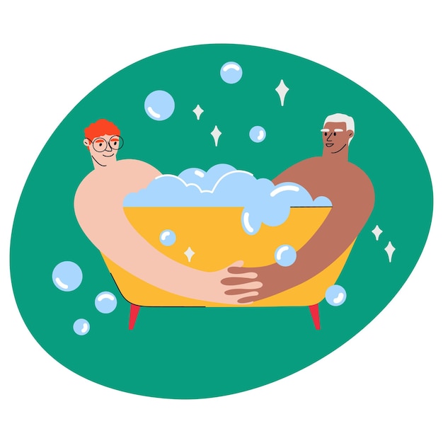 Boys in a bath in flat design