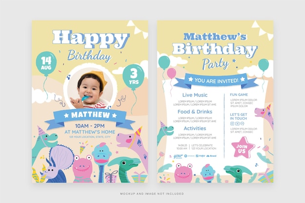 Boys Birthday Party Invitation Flyer Template in Vector