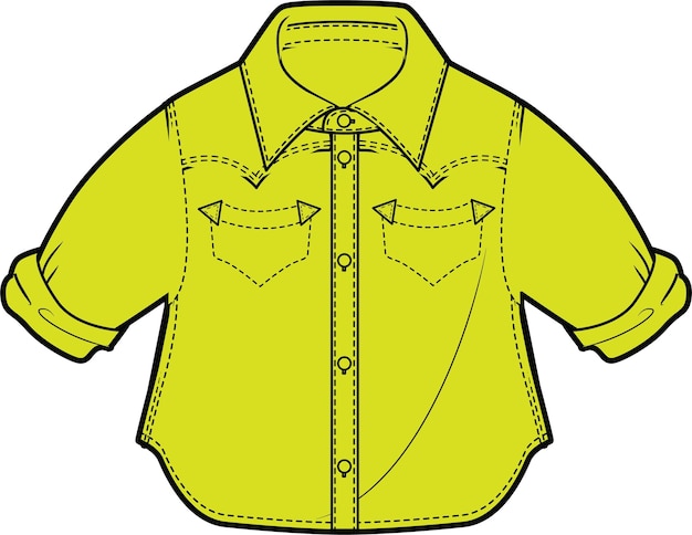 Boys collar yeollo half shirt vector illustration template tech pack technical drawing flat sketch f