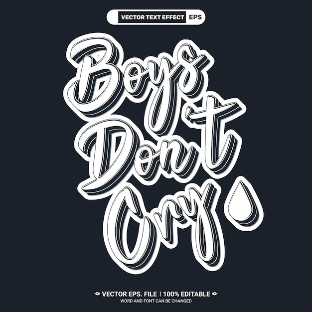 Boys dont cry 3d editable sticker vector text style effect