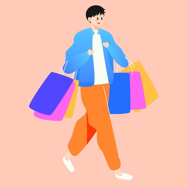 Boys and girls are shopping with shopping bags 618 ecommerce shopping festival vector