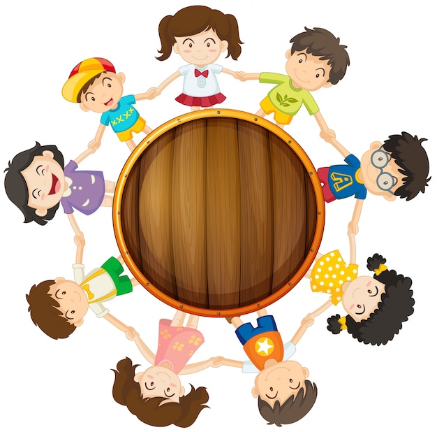 Vector boys and girls circle around illustration