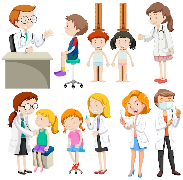 Vector boys and girls visiting doctors illustration